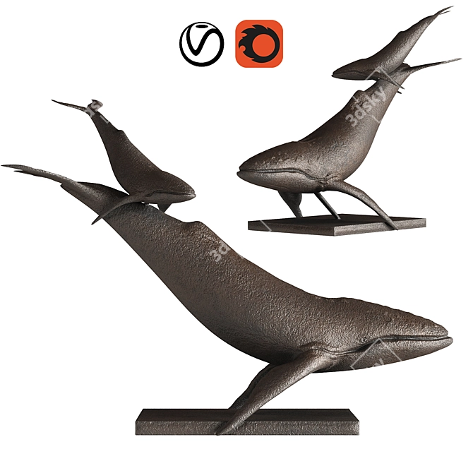 PBR Whale & Bat Sculptures 3D model image 6