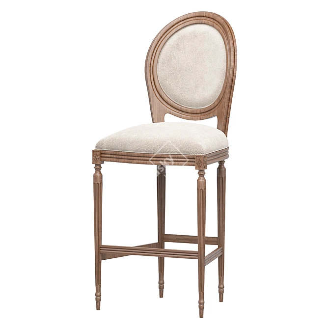 French Vintage Upholstered Barstool 3D model image 1