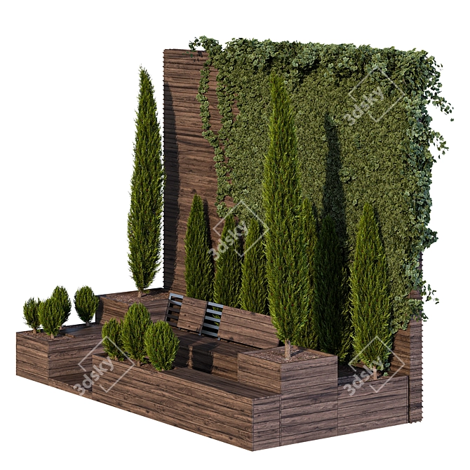 Wooden Parklet with Thuja and Ivy 3D model image 1