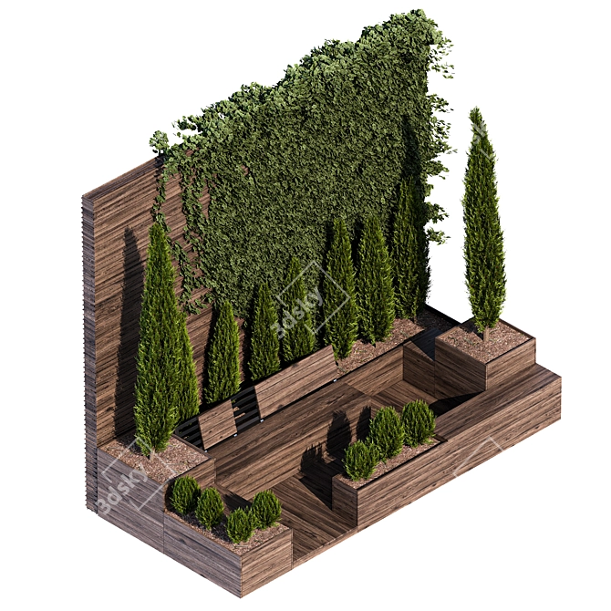 Wooden Parklet with Thuja and Ivy 3D model image 2