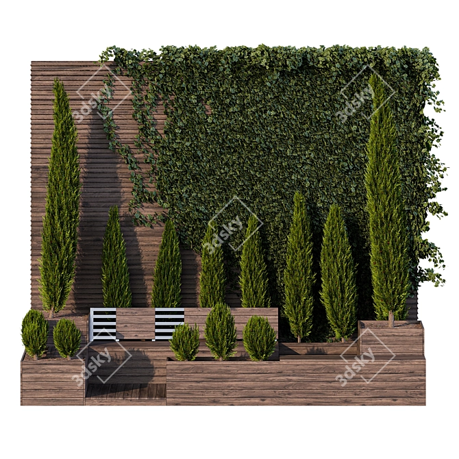 Wooden Parklet with Thuja and Ivy 3D model image 3