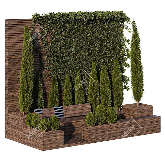 Wooden Parklet with Thuja and Ivy 3D model image 4