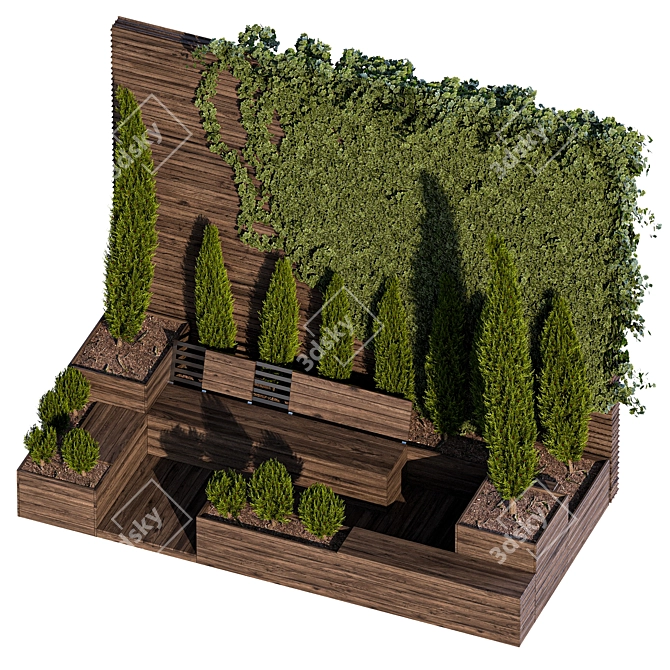 Wooden Parklet with Thuja and Ivy 3D model image 5