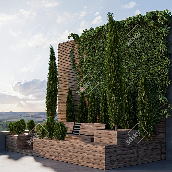 Wooden Parklet with Thuja and Ivy 3D model image 6