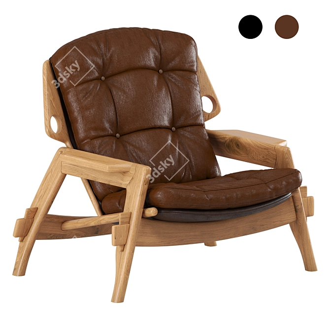 Benjamin Leather Wood Armchair 3D model image 2