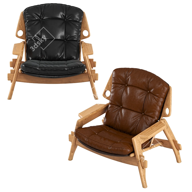 Benjamin Leather Wood Armchair 3D model image 3