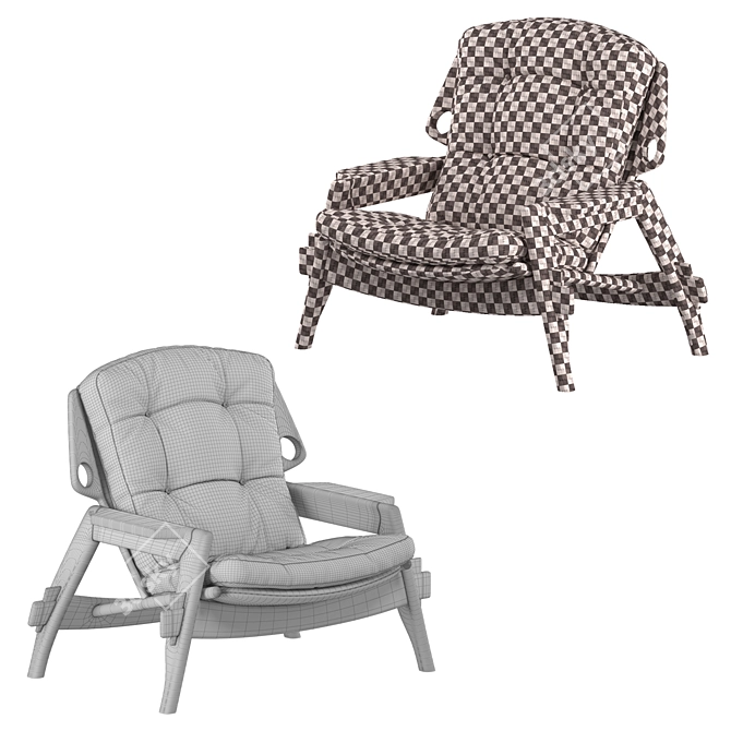 Benjamin Leather Wood Armchair 3D model image 6