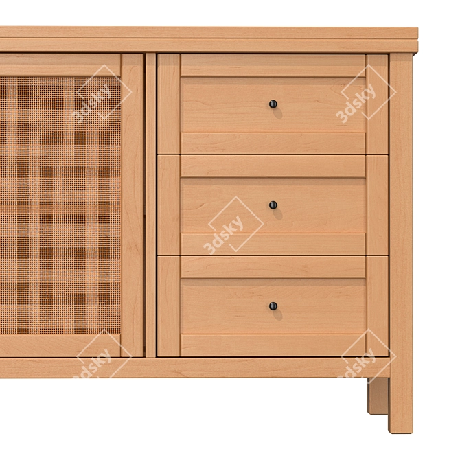 Gabin Pine Wood and Wicker Buffet 3D model image 4