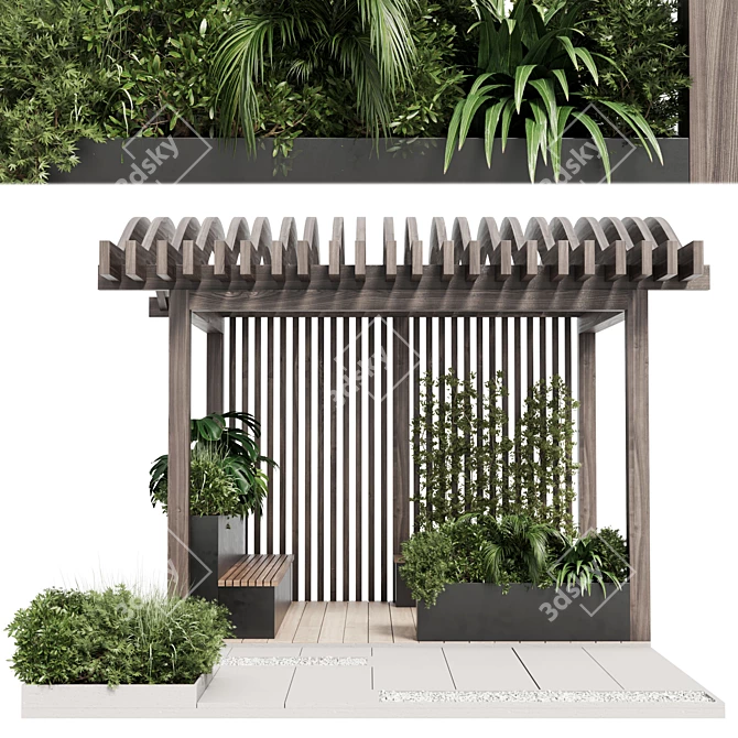 Modern Outdoor Furniture Set with Greenery 3D model image 3