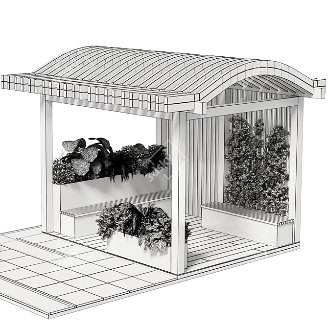 Modern Outdoor Furniture Set with Greenery 3D model image 6