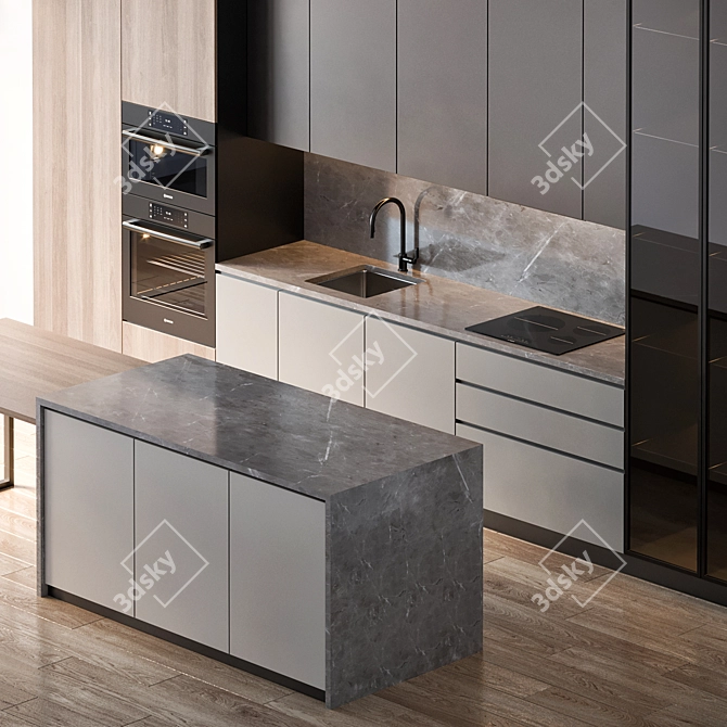 Modern Kitchen Cabinet Set with Bosch and Brizo Appliances 3D model image 2