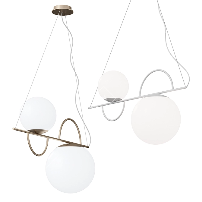 Adjustable Metal and Glass Pendant Light 3D model image 2
