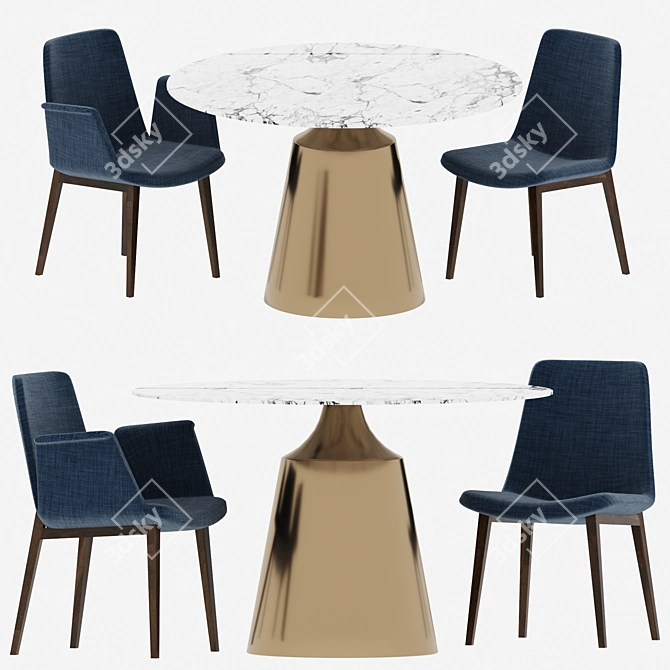 Luxury Fondue Golden Timber Dining Set 3D model image 2