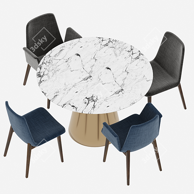Luxury Fondue Golden Timber Dining Set 3D model image 3