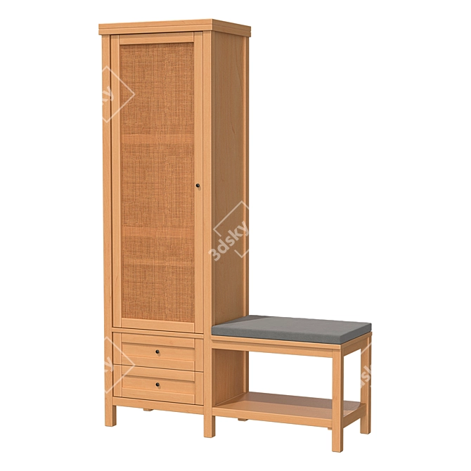 Scandinavian Vintage Entryway Bench 3D model image 2
