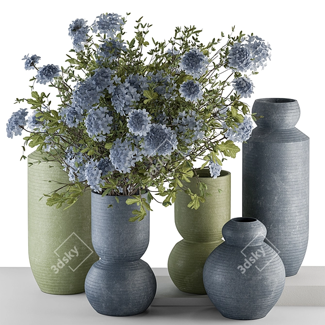 Green and Blue Decorative Vase Set 3D model image 1