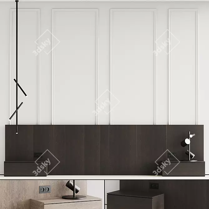 008 Wooden Headboard Set 3D model image 1
