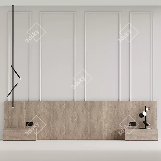 008 Wooden Headboard Set 3D model image 2