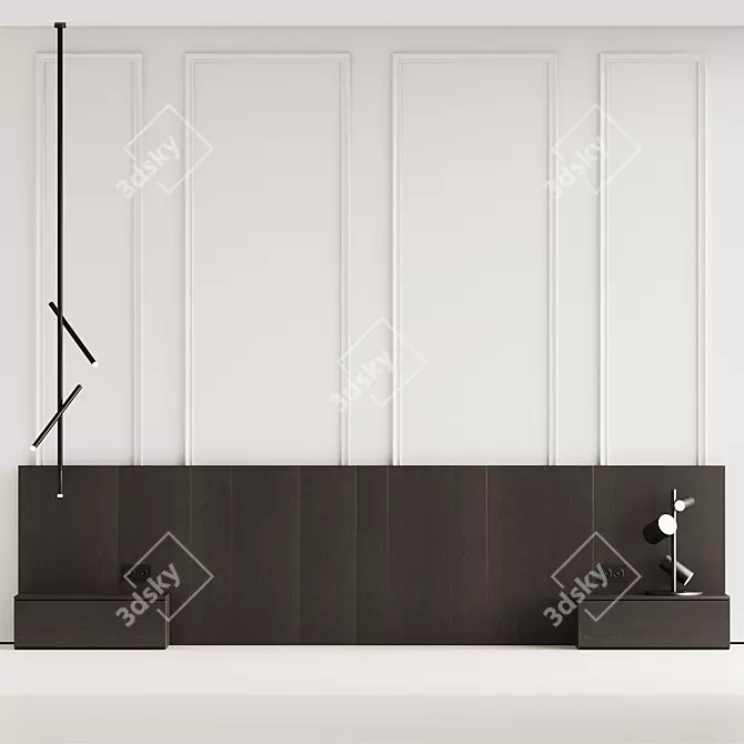 008 Wooden Headboard Set 3D model image 3