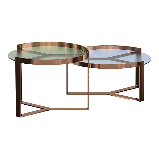 Copper Brushed Green Glass Table 3D model image 1