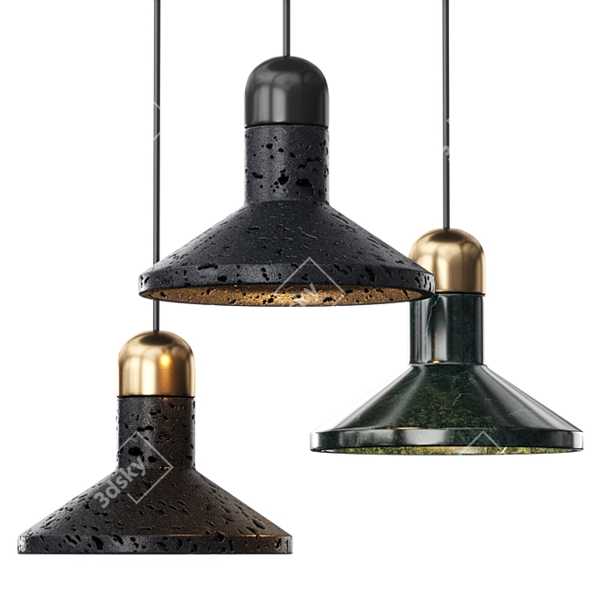 Black Stone & Marble Pendant Lamp 3D model image 1
