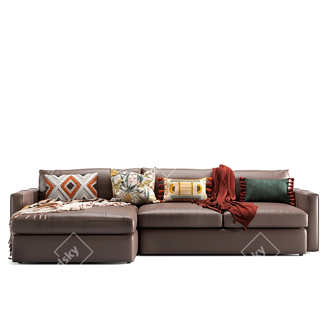 Sleek Leather Sectional Sofa Set 3D model image 2