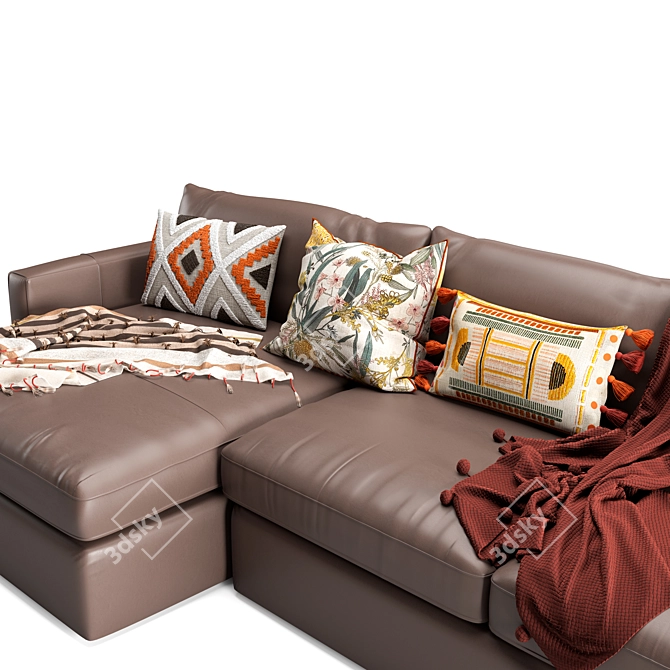 Sleek Leather Sectional Sofa Set 3D model image 4