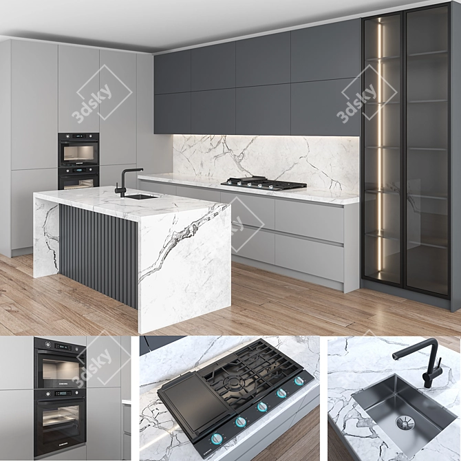 Contemporary Chef's Dream Kitchen 3D model image 1