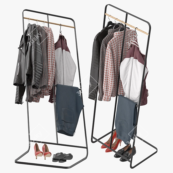 Yamazaki Two-Level Coat Rack Stand 3D model image 3