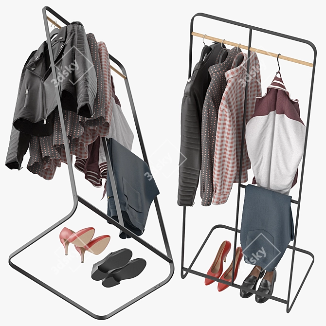 Yamazaki Two-Level Coat Rack Stand 3D model image 4