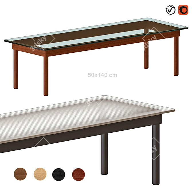Modern Rectangular Kofi Table 140cm 3D model image 1