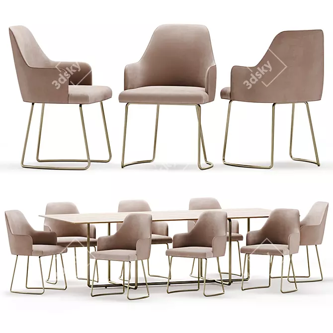 Modern Dining Set Wood Furniture 3D model image 1