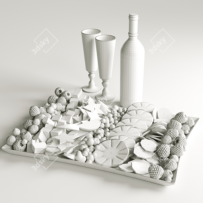 Fruit Plate with Red Wine 3D model image 2