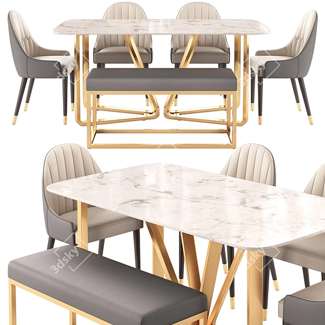 Modern Suede Leather Dining Set 3D model image 1