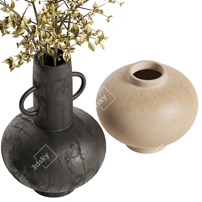 Modern Black Vase Set 3D model image 4