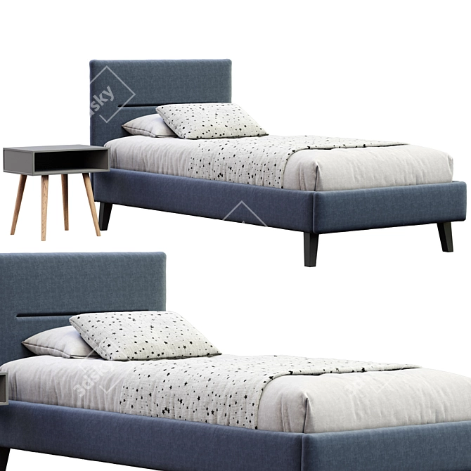 Velvet Blue Single Bed Frame 3D model image 1