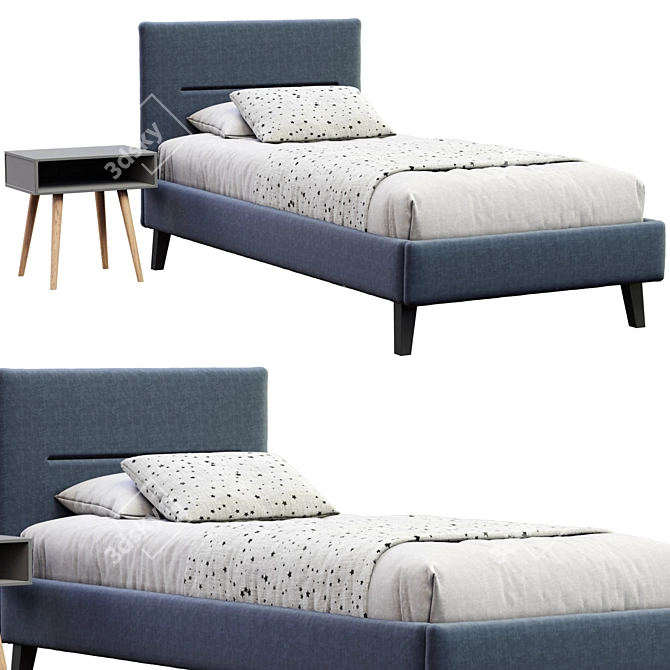 Velvet Blue Single Bed Frame 3D model image 2