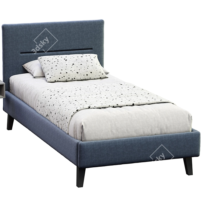 Velvet Blue Single Bed Frame 3D model image 4