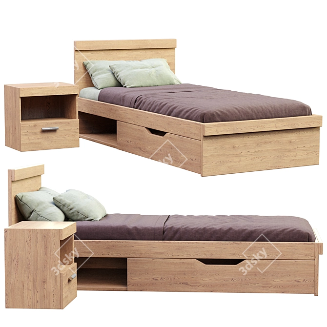 Modern Oskar Single Bed Frame 3D model image 2