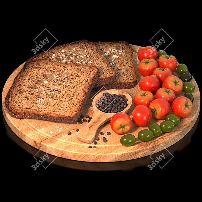 Rustic Bread & Olive Set 3D model image 2