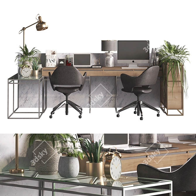 Modern Home Office Work Desk 3D model image 3