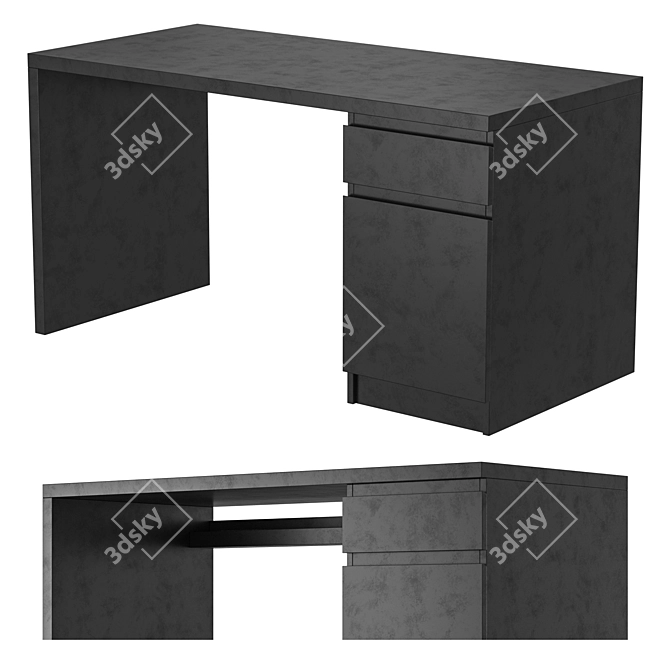 IKEA MALM Writing Desk Black-Brown 3D model image 1