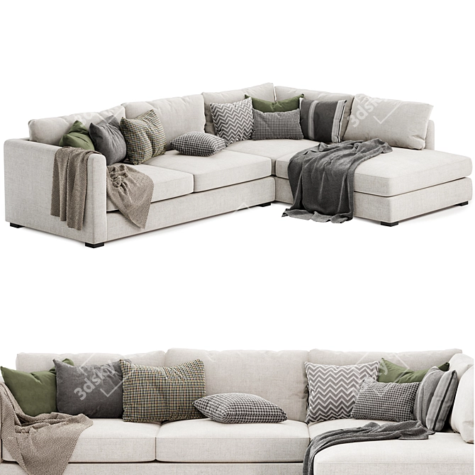 Spacious Open End Corner Sofa 3D model image 2