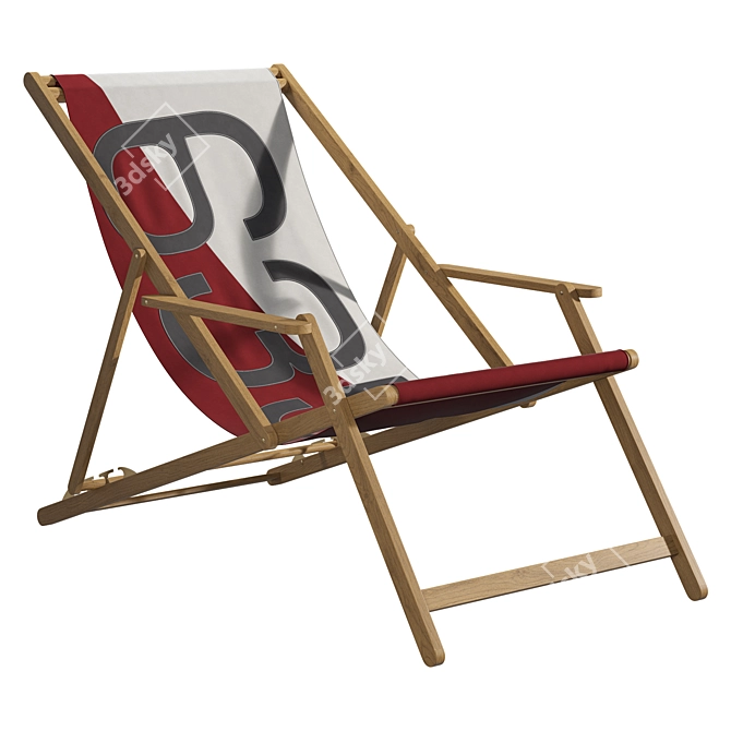 Sailcloth Deckchair with Oak 3D model image 1