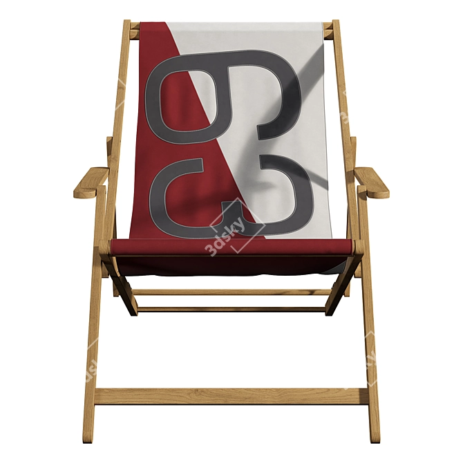 Sailcloth Deckchair with Oak 3D model image 2