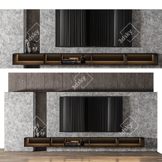 Modern TV Wall 3D Model 3D model image 1