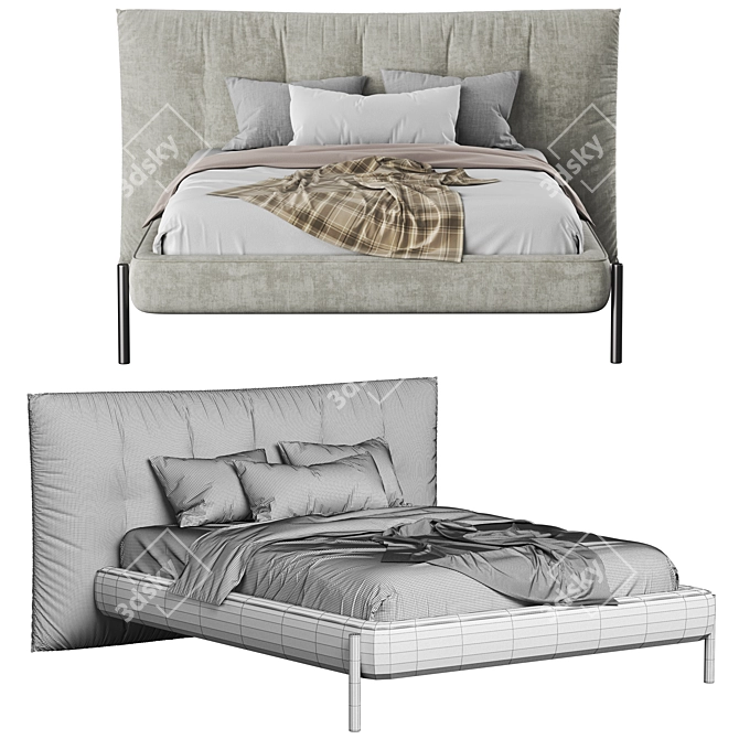 Elegant Minimalist Tufte Bed 3D model image 2