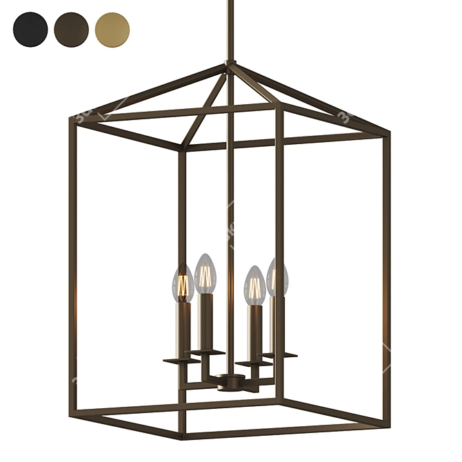 Modern Rectangular Lantern Chandelier 3D model image 2