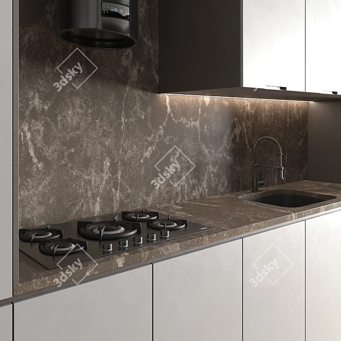 Modern Corner Kitchen Set with Appliances 3D model image 2