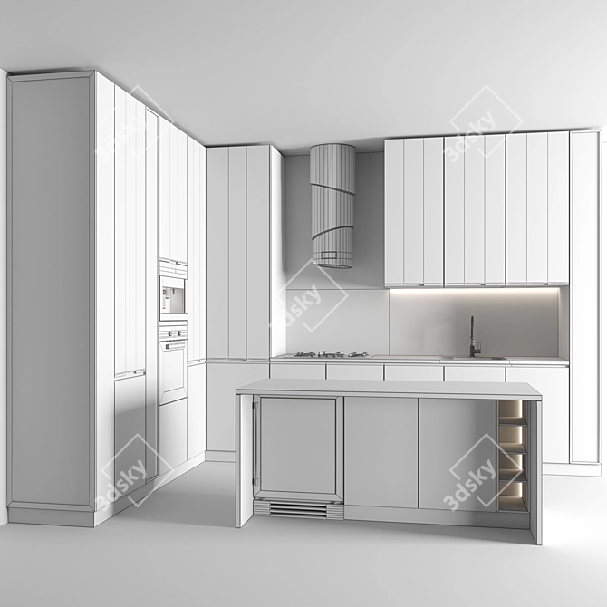 Modern Corner Kitchen Set with Appliances 3D model image 4